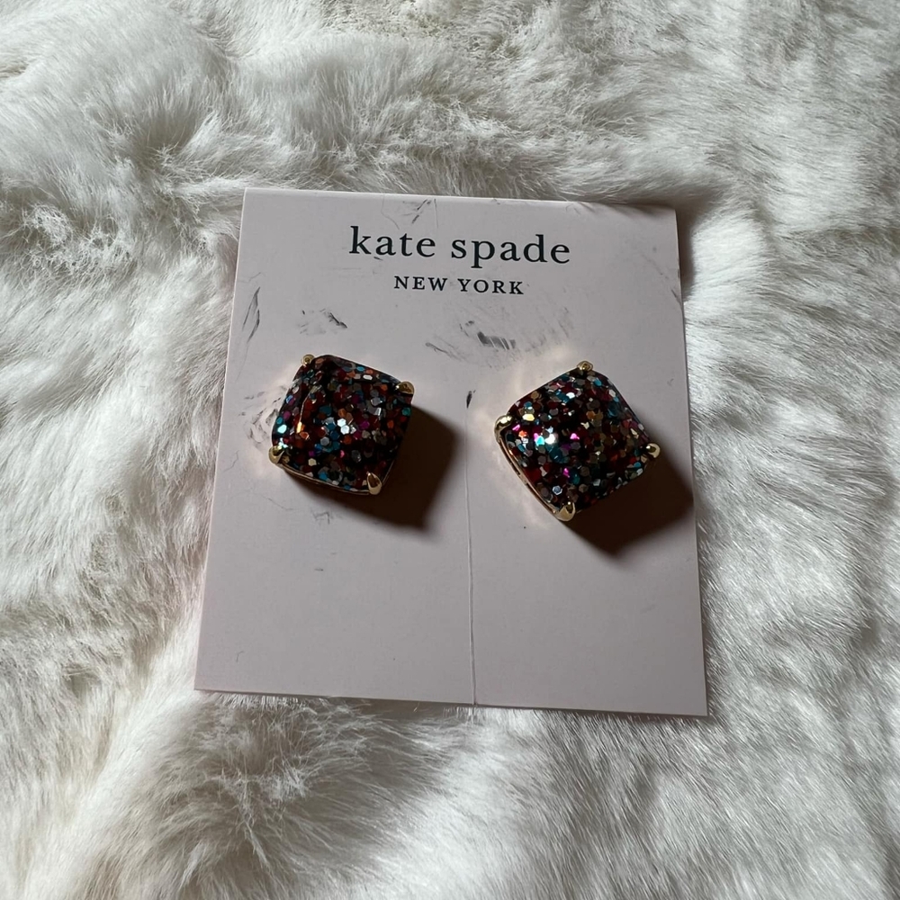 NWT Kate Spade New York Square Multi-Colored Confetti look Stud Earrings
